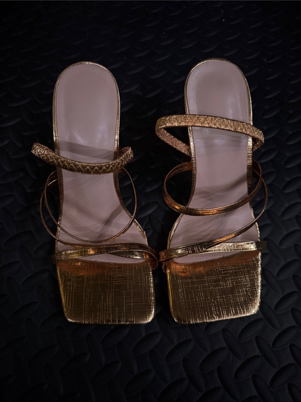 Gold Strappy Square-Toe Women's Sandals